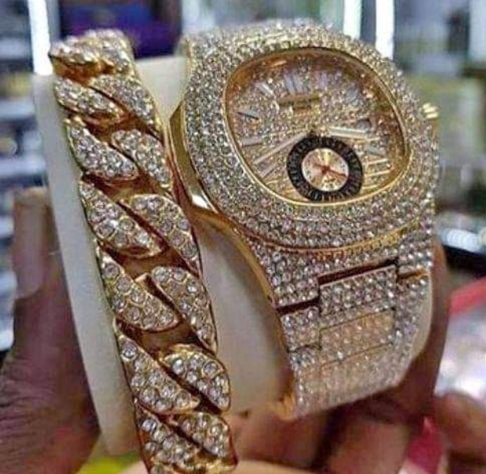 Stone iced wrist watch for sale at ikorodu