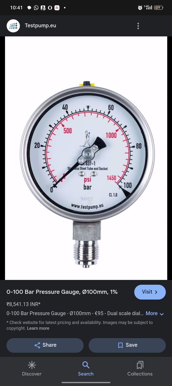 O-10 bar high pressure gauge