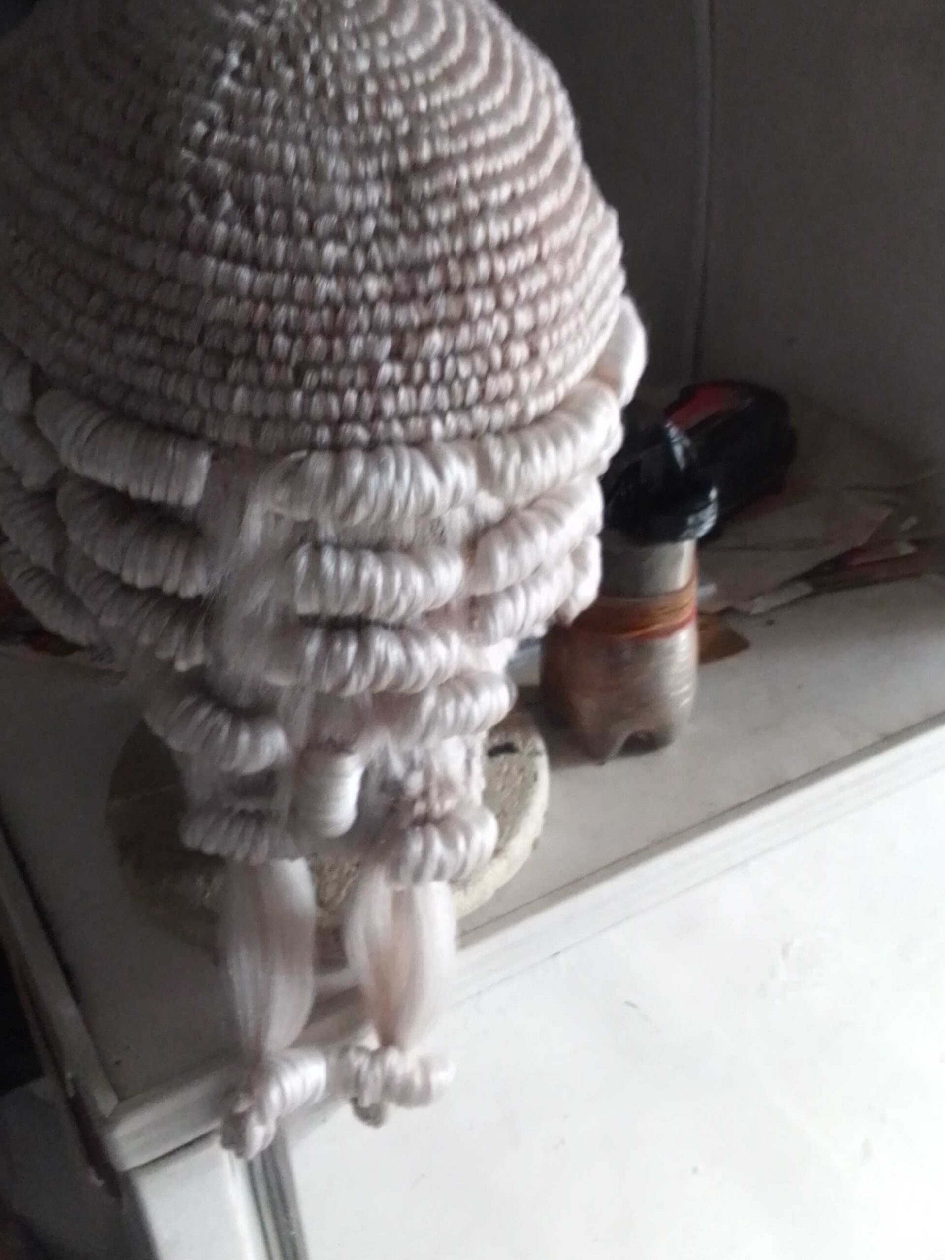 Lawyer wig and grown, men shoe , and palm